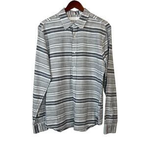 GUESS Long Sleeve Button Down Shirt 100% Cotton in Gray and White Size Large